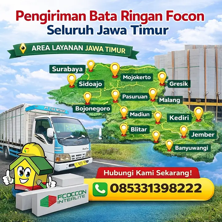 Pengiriman Bata Ringan Focon ke seluruh Jawa Timur