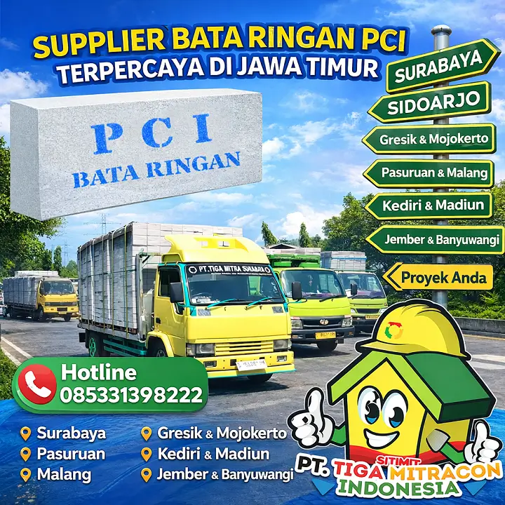 Pengiriman bata ringan PCI ke seluruh wilayah di Jawa Timur